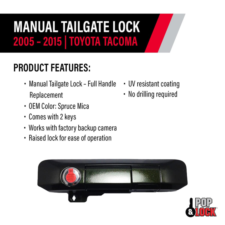 Pop & Lock Manual Tailgate Lock PL5411 Codeable with Bolt for Toyota Tacoma Spruce Mica