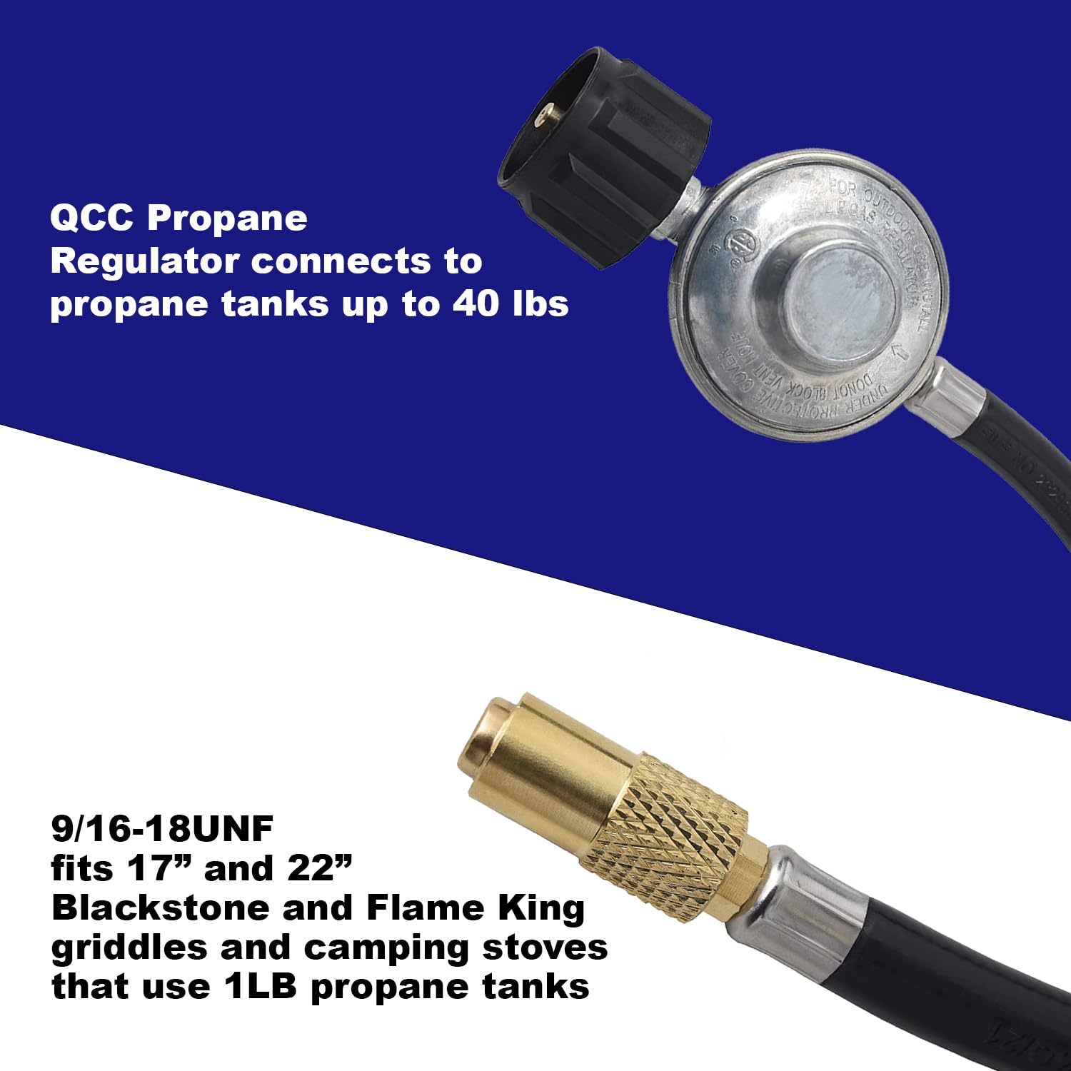 6-FT Flame King Propane Adapter Hose & Regulator for 20LB Tank for 17"/22" Blackstone Tabletop Grill Griddle, Weather Resistant & Corrosion Resistant
