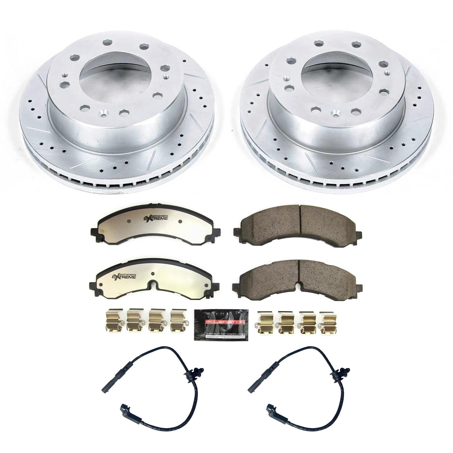 Power Stop Front Brake Kit For Chevrolet Silverado 2500 HD 2020 2021 2022 2023 2024 - Truck & Tow Carbon Fiber Ceramic Brake Pads & Drilled and Slotted Rotors Replacement, K8670-36