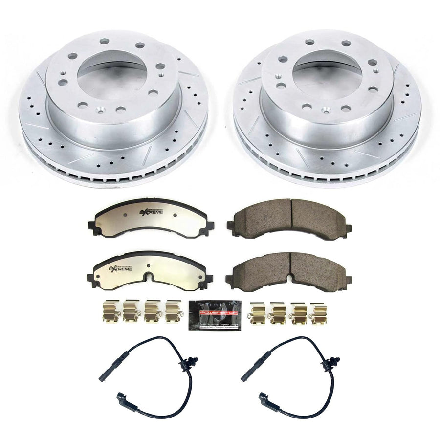 Power Stop Front Brake Kit For Chevrolet Silverado 2500 HD 2020 2021 2022 2023 2024 - Truck & Tow Carbon Fiber Ceramic Brake Pads & Drilled and Slotted Rotors Replacement, K8670-36