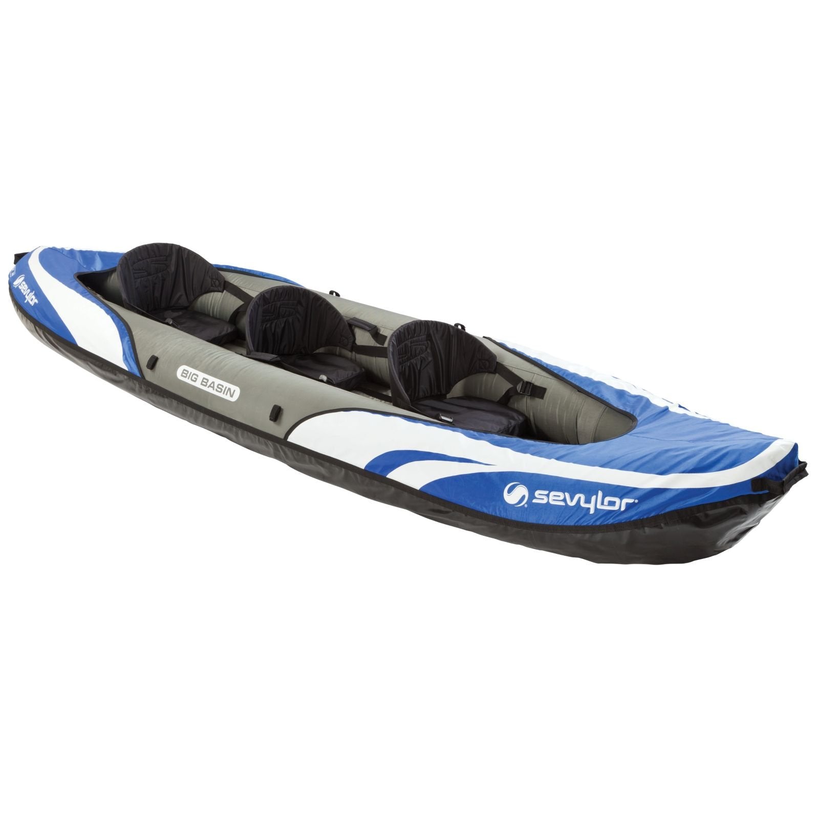 Sevylor 3-Person Big Basin Inflatable Kayak with Adjustable Seats & Carry Handles, Heavy-Duty PVC Construction for Rugged Use & Boston Valve for Easy Inflation/Deflation