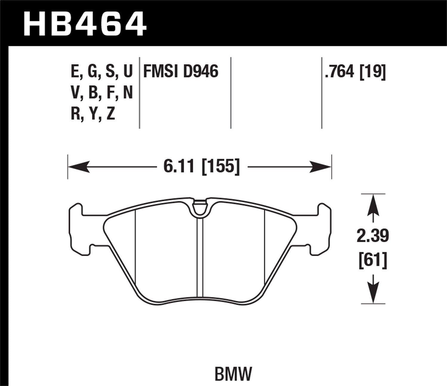 Hawk Performance Blue 9012 HB464E.764 Motorsport Brake Pads