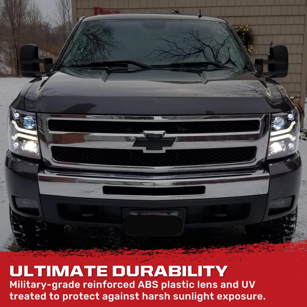Fits Chevy 2007-2013 Silverado 1500/2500/3500 RECON Projector Headlights OLED Halos & DRL - Smoked Lens (SMOKED)