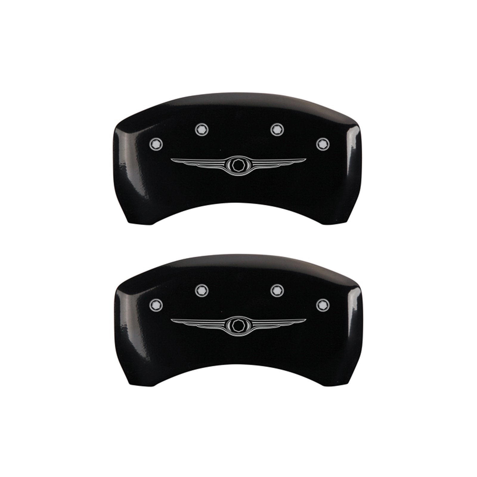 Chrysler Wing Style 1 MGP Caliper Covers 32004SCW1BK with Black Powder Coat Finish and Silver Characters, (Set of 4)