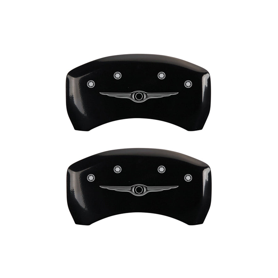 Chrysler Wing Style 1 MGP Caliper Covers 32004SCW1BK with Black Powder Coat Finish and Silver Characters, (Set of 4)