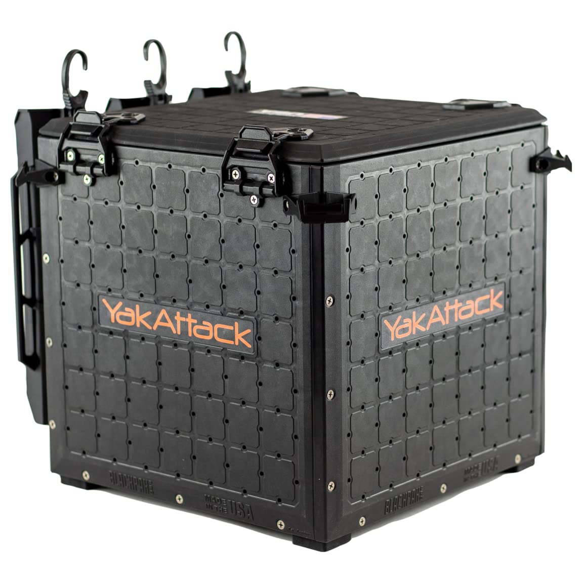 YakAttack Fishing Crate BlackPak Pro 13" x 13" with 3 Rod Holders - Black | Compact Tackle Storage Box & Gear Organizer for Kayaks | Lightweight, Durable & Customizable Marine Accessory | Made in USA