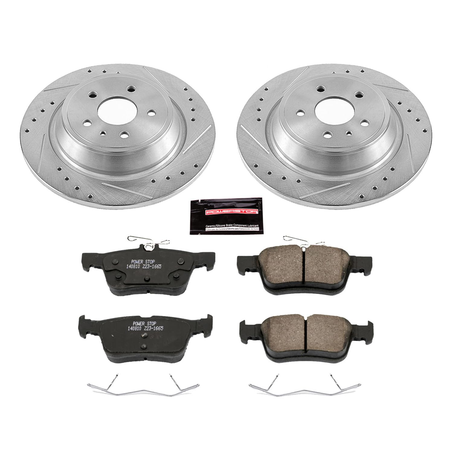 Power Stop K6817 Rear Brake Pads Z23 Carbon Fiber with Drilled & Slotted Brake Rotors Kit For Ford Fusion 2013-2016, Lincoln MKC 2015-2019, Lincoln MKZ 2013-2016 [Model Specific]