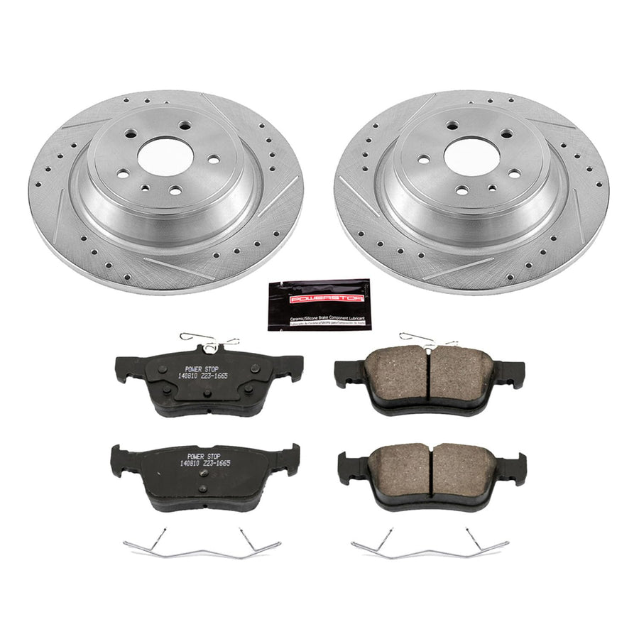 Power Stop K6817 Rear Brake Pads Z23 Carbon Fiber with Drilled & Slotted Brake Rotors Kit For Ford Fusion 2013-2016, Lincoln MKC 2015-2019, Lincoln MKZ 2013-2016 [Model Specific]