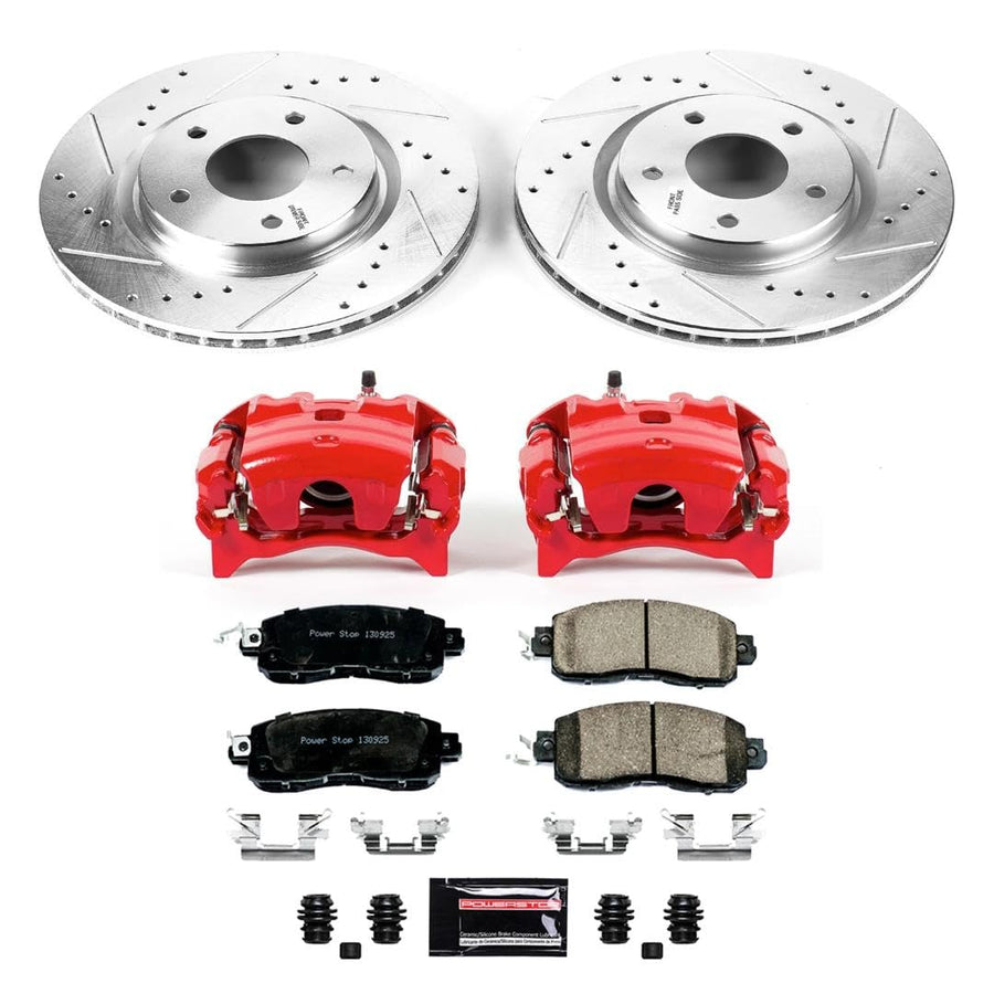Power Stop Z23 Evolution Front Brake Caliper Kit KC7215- Brake Rotors, Carbon-Fiber Ceramic Brake Pads, Brake Calipers For Nissan LEAF 2014-2017 [Model Specific]