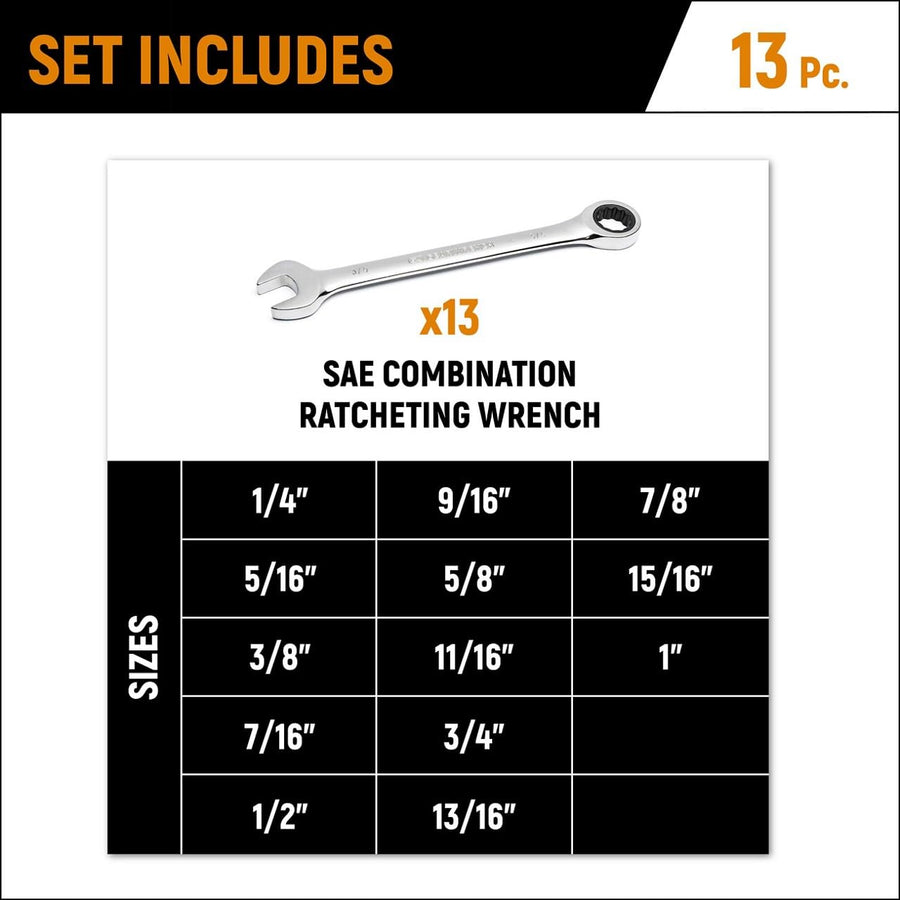 12 Point GEARWRENCH Ratcheting Combination Wrench Set 13 Piece SAE | 9312