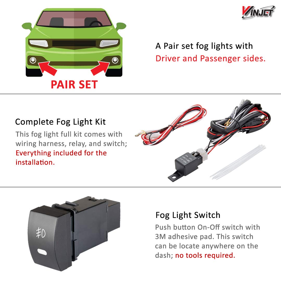Winjet Driving Fog Lights Compatible with [2010 2012 2013 Kia Forte] + Switch + Wiring Kit