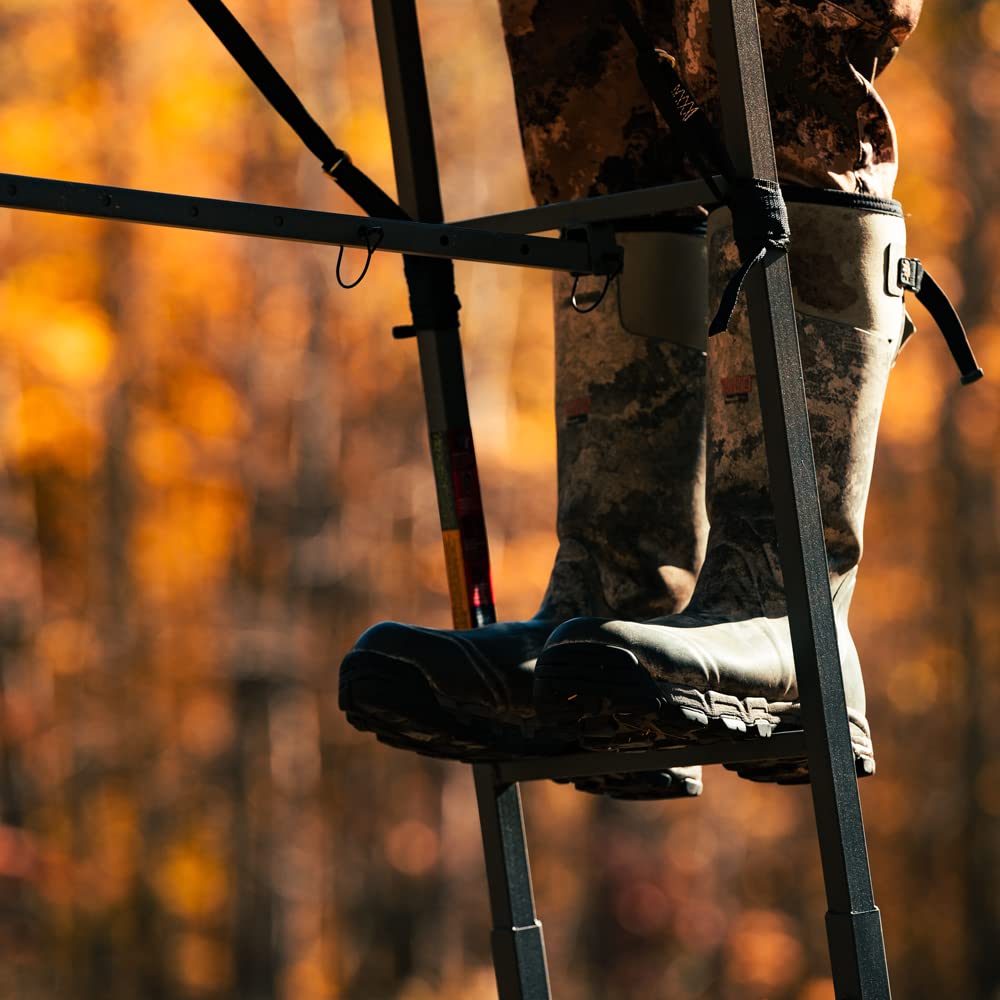 Relax Wide™ Rivers Edge 1-Man Ladder Stand, 16’9” Height, Wide TearTuff Mesh Seat, 23” Wide Platform, Removable Padded Shooting Rail, RE664