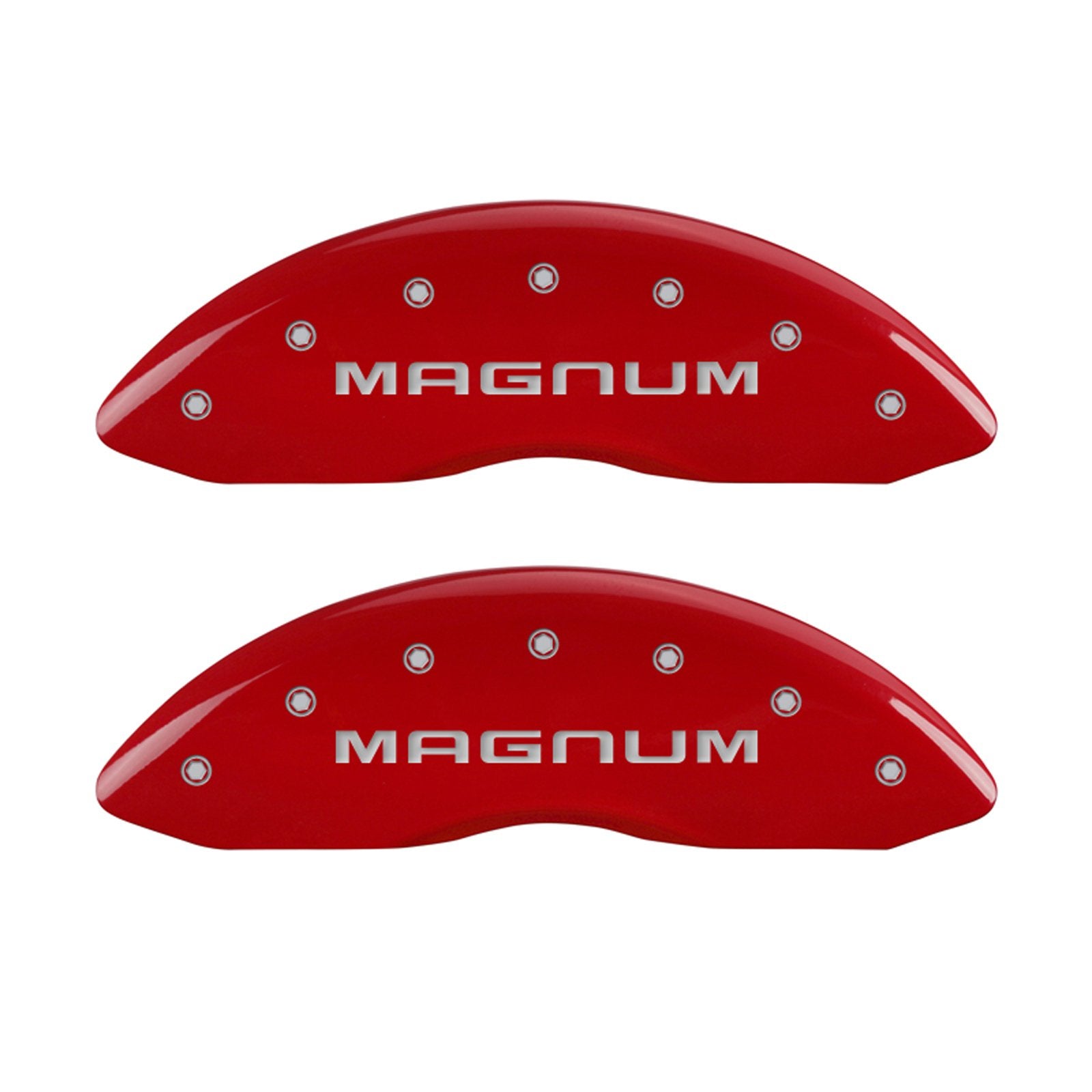 MGP Caliper Covers 'Magnum' Red Powder Coat Finish 12088SMGMRD Engraved Caliper Cover with Silver Characters, (Set of 4)