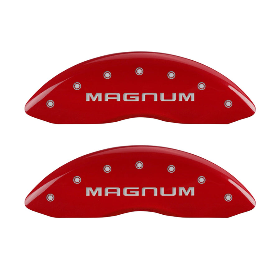 MGP Caliper Covers 'Magnum' Red Powder Coat Finish 12088SMGMRD Engraved Caliper Cover with Silver Characters, (Set of 4)