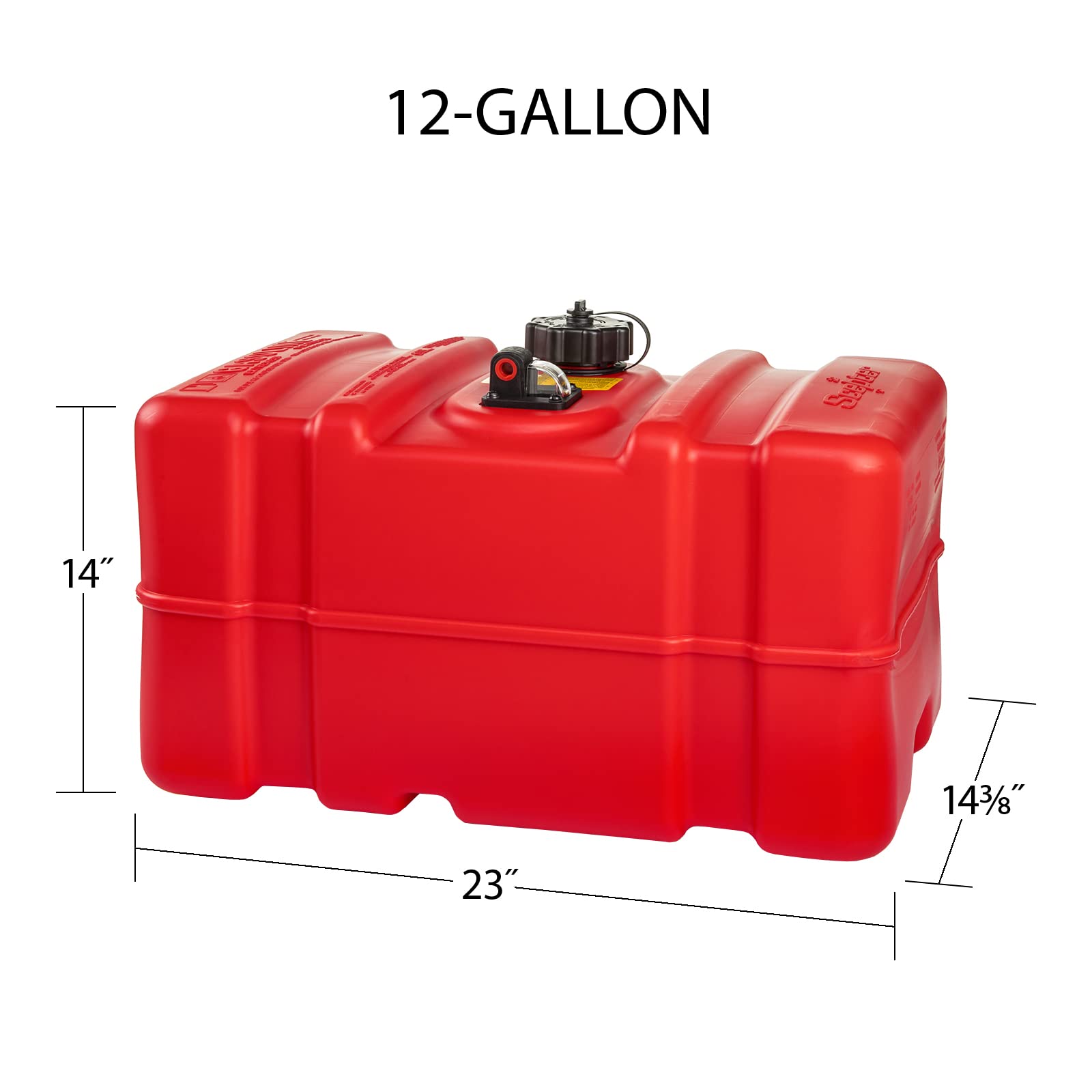 12 Gallon Scepter Portable Marine Gas Can, Large Capacity Boat Fuel Tank, 2-Way Vented Cap, Built-In Fuel Gauge & Pick-Up, Handles, EPA & CARB Compliant, Tall Profile, 22.9"L x 14.3"W x 13.9"H (08668)