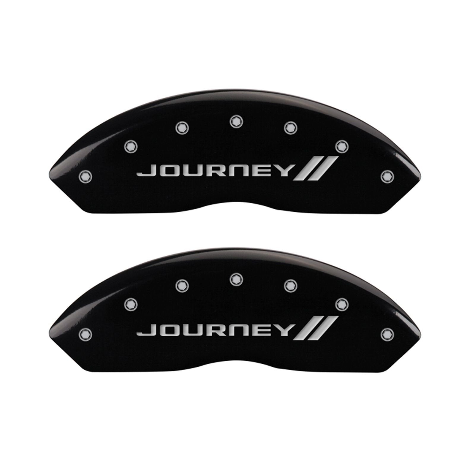 MGP 'Journey ll' Caliper Covers 12200SJNYBK Engraved with Black Powder Coat Finish and Silver Characters, (Set of 4)