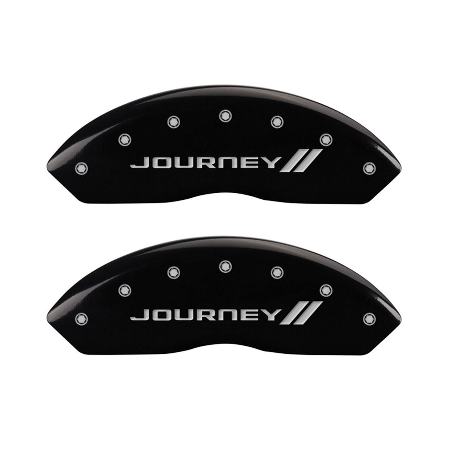 MGP 'Journey ll' Caliper Covers 12200SJNYBK Engraved with Black Powder Coat Finish and Silver Characters, (Set of 4)