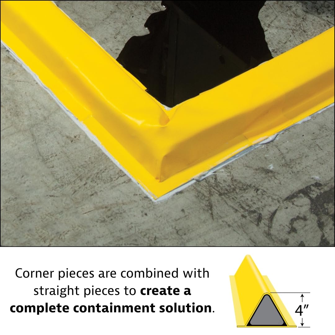 Justrite Fuel Spill Containment Curbs Make-A-Berm™ 4" High Corner Set (2 Pieces), Custom Chemical Spill Containment Berm System, Orange PVC Coated Fabric, Made in The USA, 28477