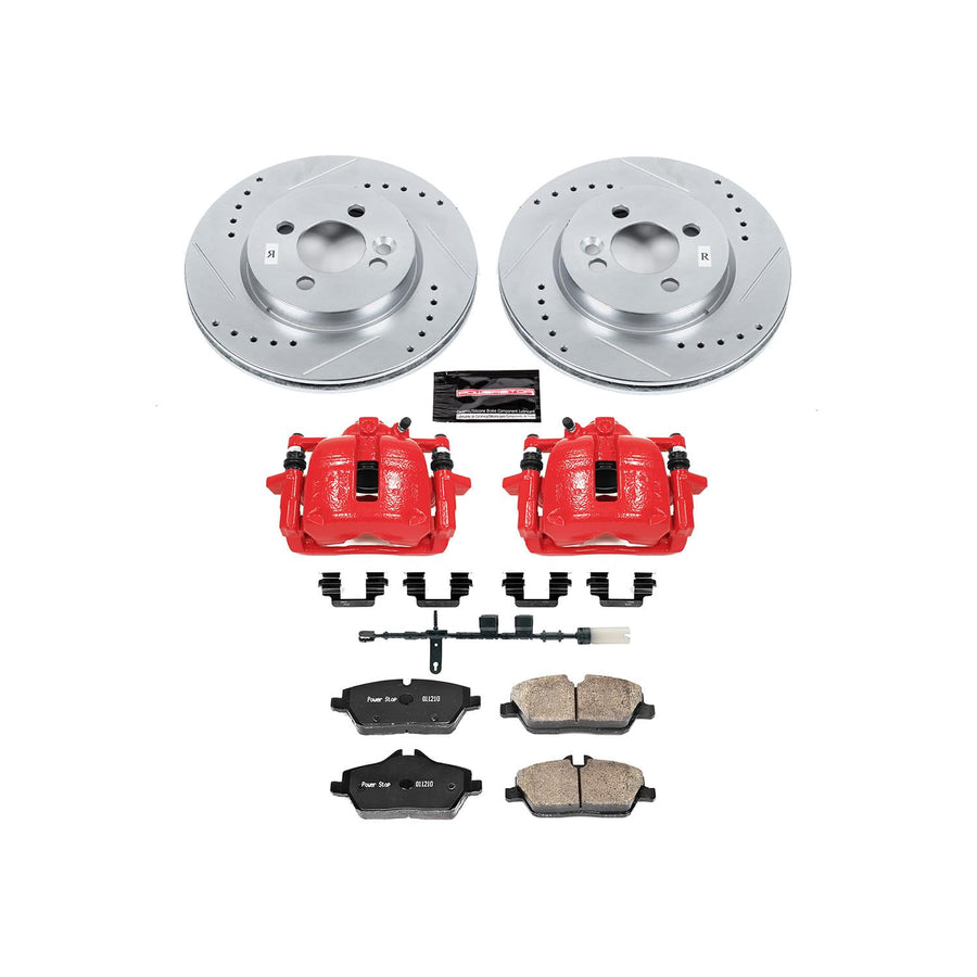 Power Stop Z23 Evolution Front Brake Caliper Kit KC6739- Brake Rotors, Carbon-Fiber Ceramic Brake Pads, Brake Calipers and 1 Front Sensor Wire