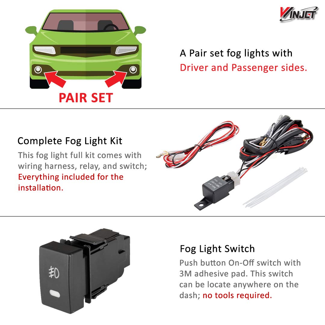 Fog Lights Winjet Compatible with [2013-2015 Honda Accord] + Switch + Wiring Kit Driving