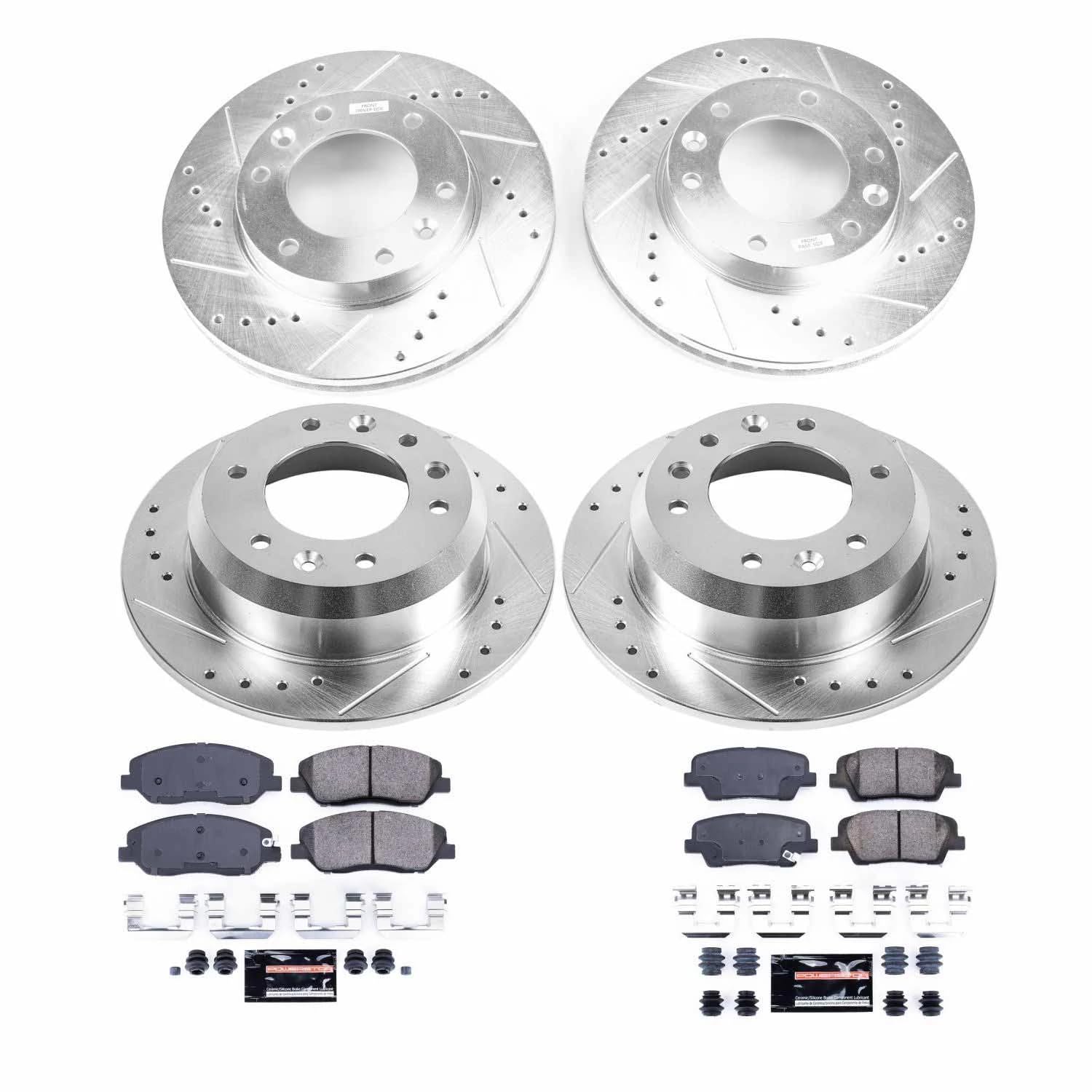 Power Stop K5831 Z23 Carbon Fiber Brake Pads Front and Rear with Drilled & Slotted Brake Rotors Kit