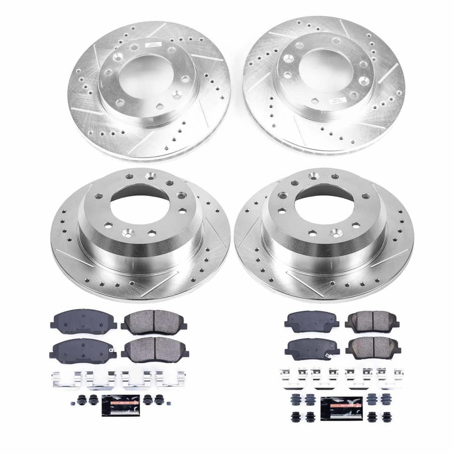 Power Stop K5831 Z23 Carbon Fiber Brake Pads Front and Rear with Drilled & Slotted Brake Rotors Kit