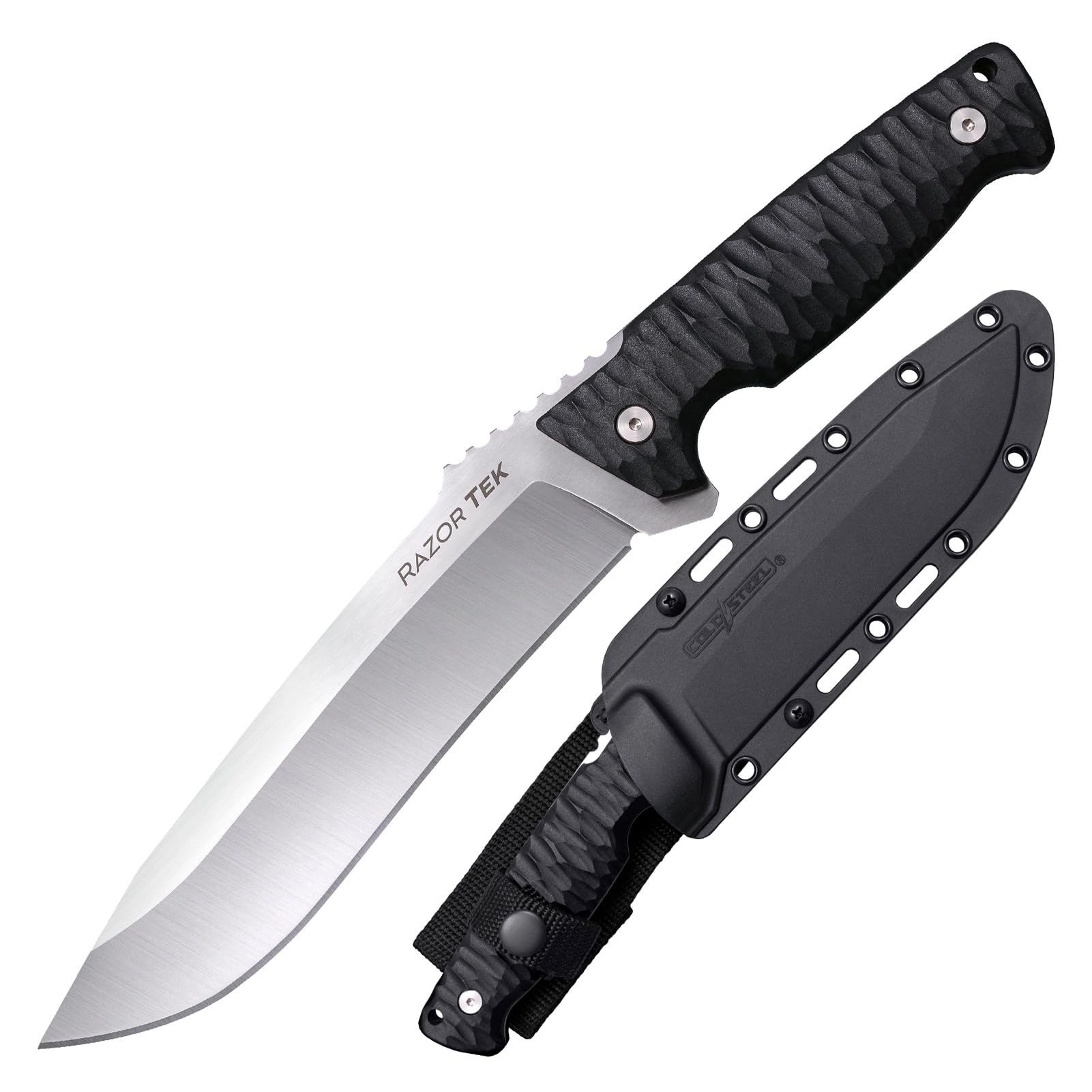 Razor Tek Cold Steel 6.5" 4116 Stainless Steel Recurve Fixed Blade EDC Outdoor Camping Hunting Utility Knife, 5 1/8" Ergonomic Textured Handle, Weather-Resistant Secure-Ex Sheath