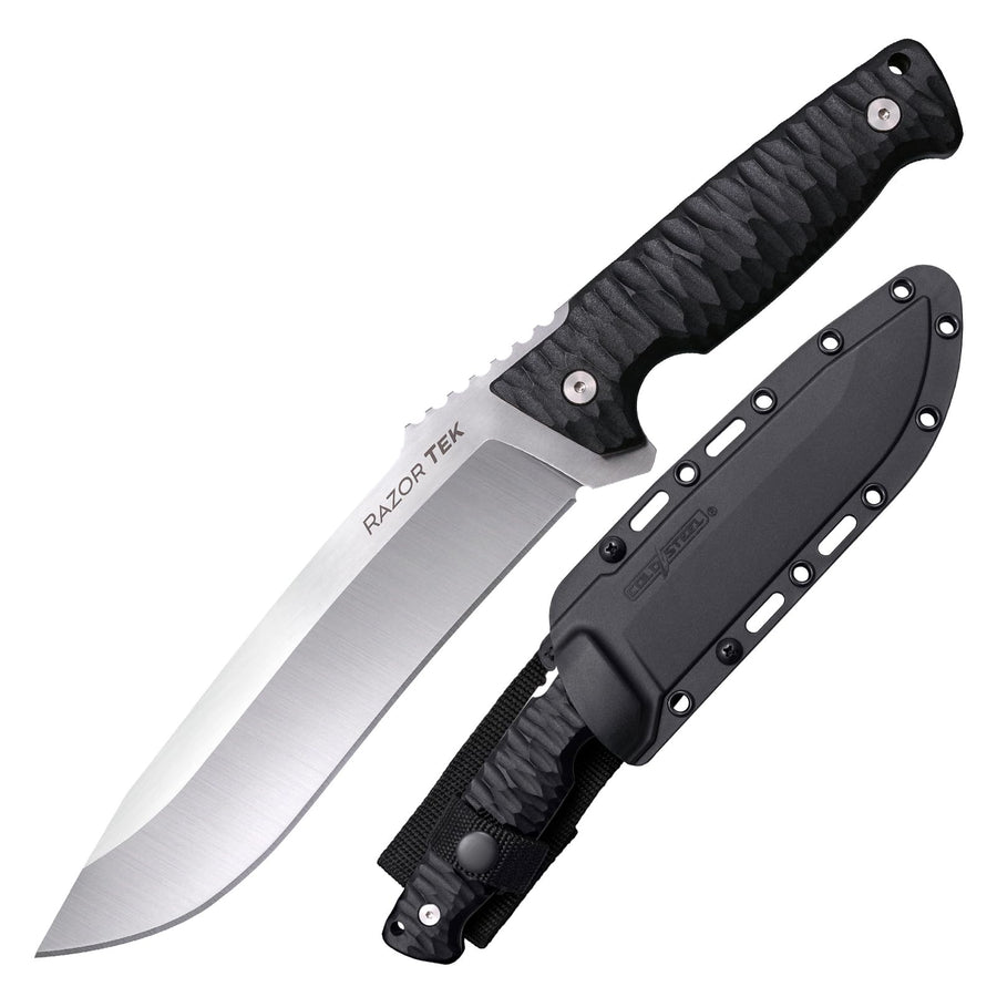 Razor Tek Cold Steel 6.5" 4116 Stainless Steel Recurve Fixed Blade EDC Outdoor Camping Hunting Utility Knife, 5 1/8" Ergonomic Textured Handle, Weather-Resistant Secure-Ex Sheath