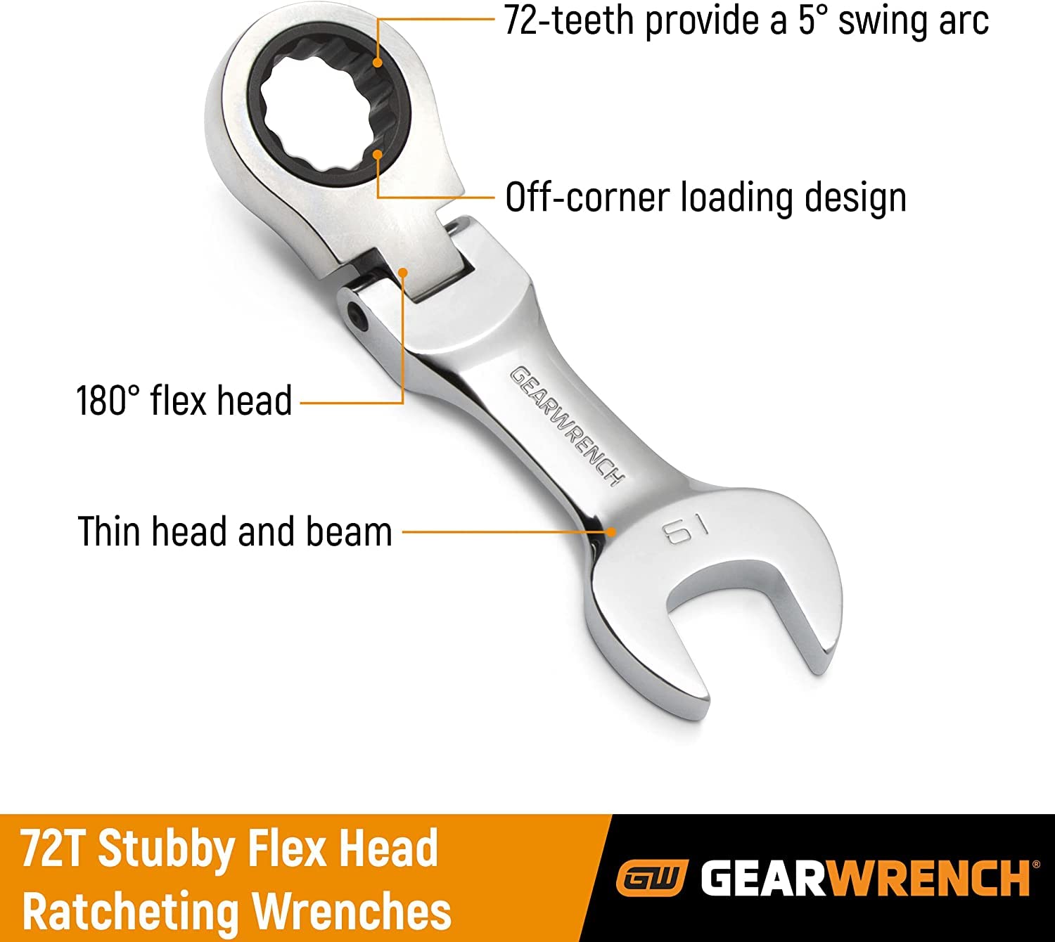 7 Pc. GEARWRENCH 12 Pt. Stubby Flex Head Ratcheting Combination Wrench Set, SAE - 9570