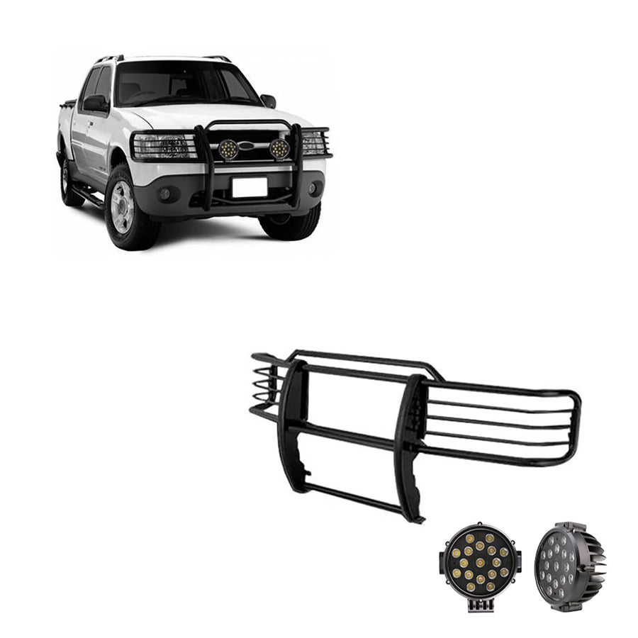 Bumper Guard Modular Black Horse Grille brush Come With pair of 7.0"LED Lights with Black Trim Rings Compatible with 2001-2003 Ford Explorer Sport|2001-2005 Ford Explorer Sport Trac-17FJ24MA-PLB