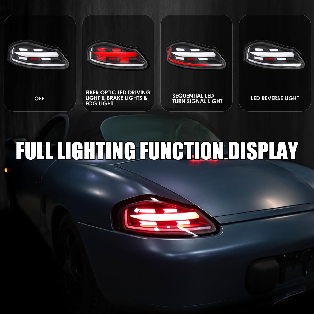 Full LED Black Sequential Tail Lights SPEC-D TUNING Compatible with 1997-2004 Porsche Boxster (986), Left + Right Pair Assembly