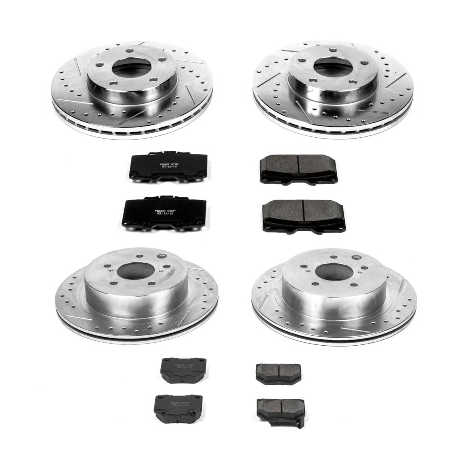 Power Stop K2753 Z23 Carbon Fiber Brake Pads Front and Rear with Drilled & Slotted Brake Rotors Kit For Nissan 300ZX 1989-1990 [Model Specific]