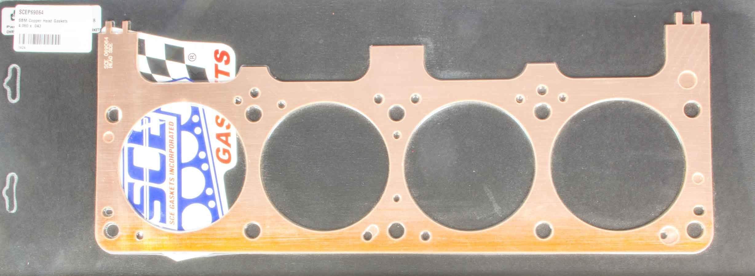 SCE Gaskets Cylinder Head Gasket, 4.060 in Bore, Pro Copper, 0.043 in Compression Thickness, Copper, Passenger Side, Small Block Mopar, Each
