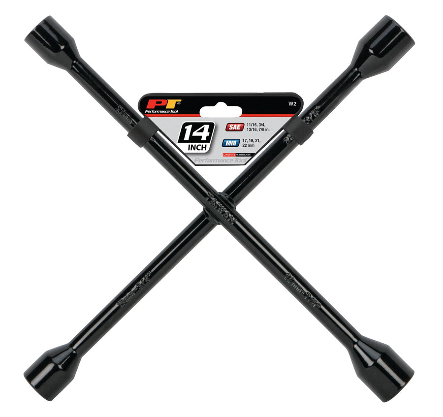 14-Inch Performance Tool W2 Black Metric 4-Way Cross Lug Wrench