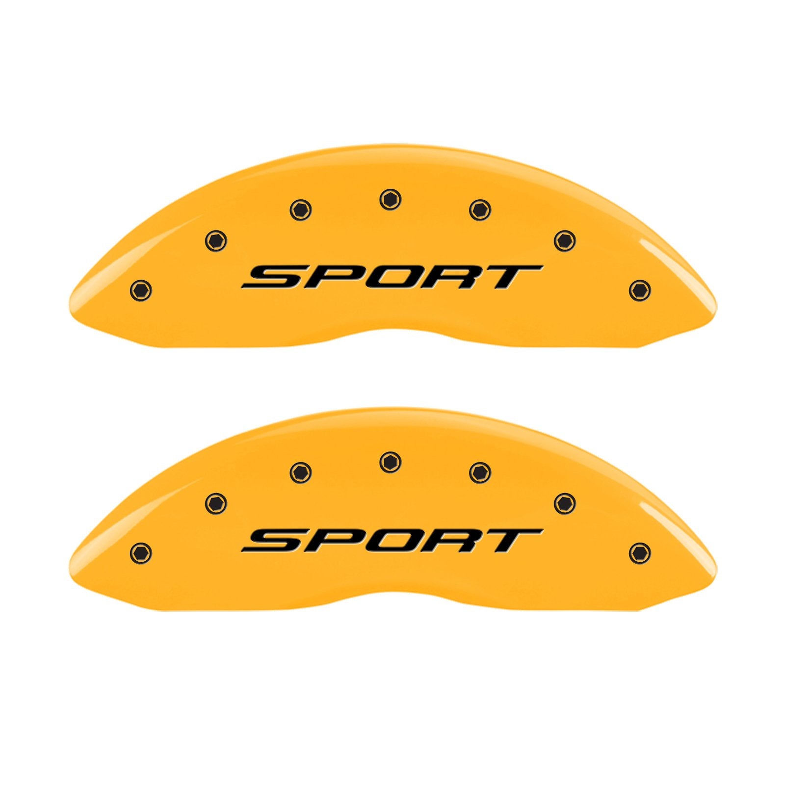 Caliper Covers MGP 10241SSPTYL, Set of 4 (Yellow Engraved Front and Rear: 2015/Sport Powder Coat Finish Black Characters)