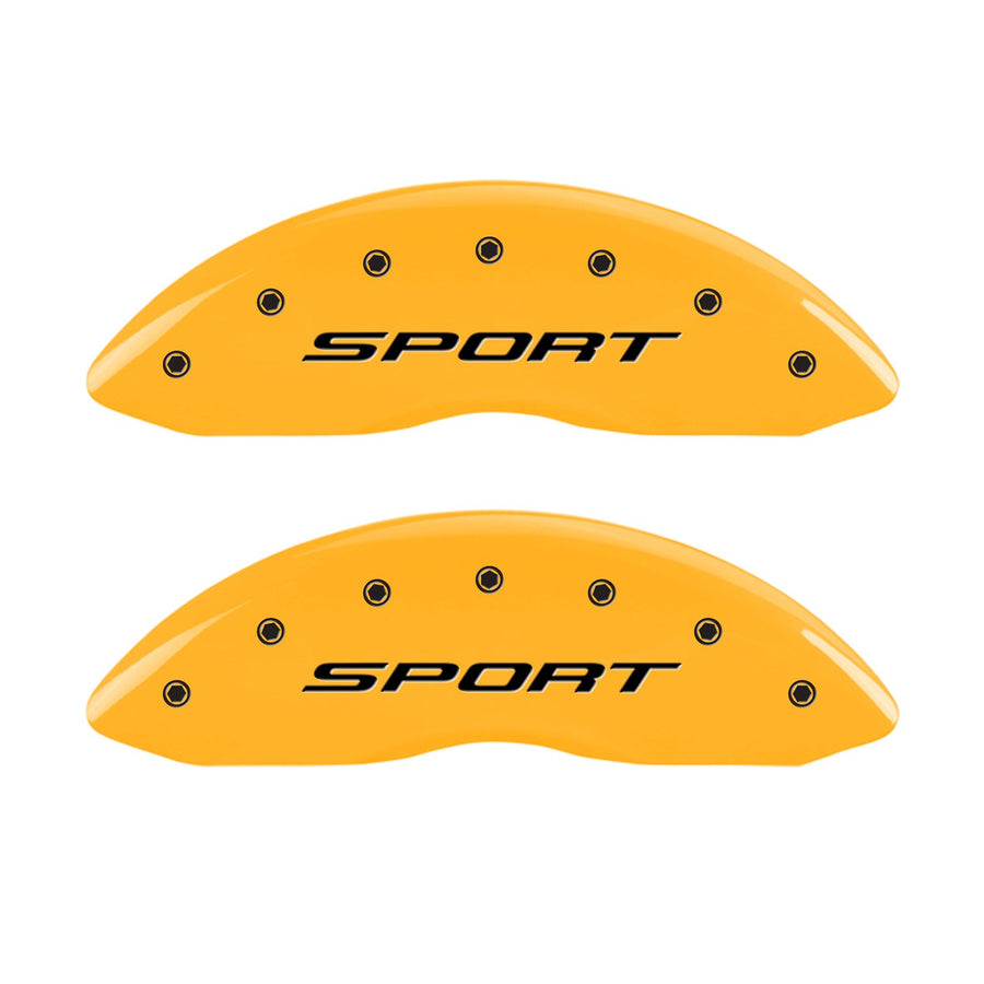Caliper Covers MGP 10241SSPTYL, Set of 4 (Yellow Engraved Front and Rear: 2015/Sport Powder Coat Finish Black Characters)