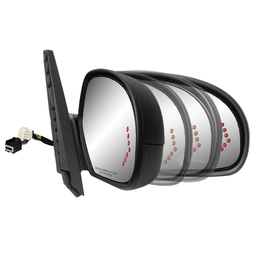 Fit System Mirror Passenger Side for Avalanche, Silverado/Sierra 1500, 2500, 3500, Suburban, Tahoe, Yukon/Denali/XL, Silverado/Sierra Hybrid, blk, Arrow Signal, memo, Power Fold, HTD Power