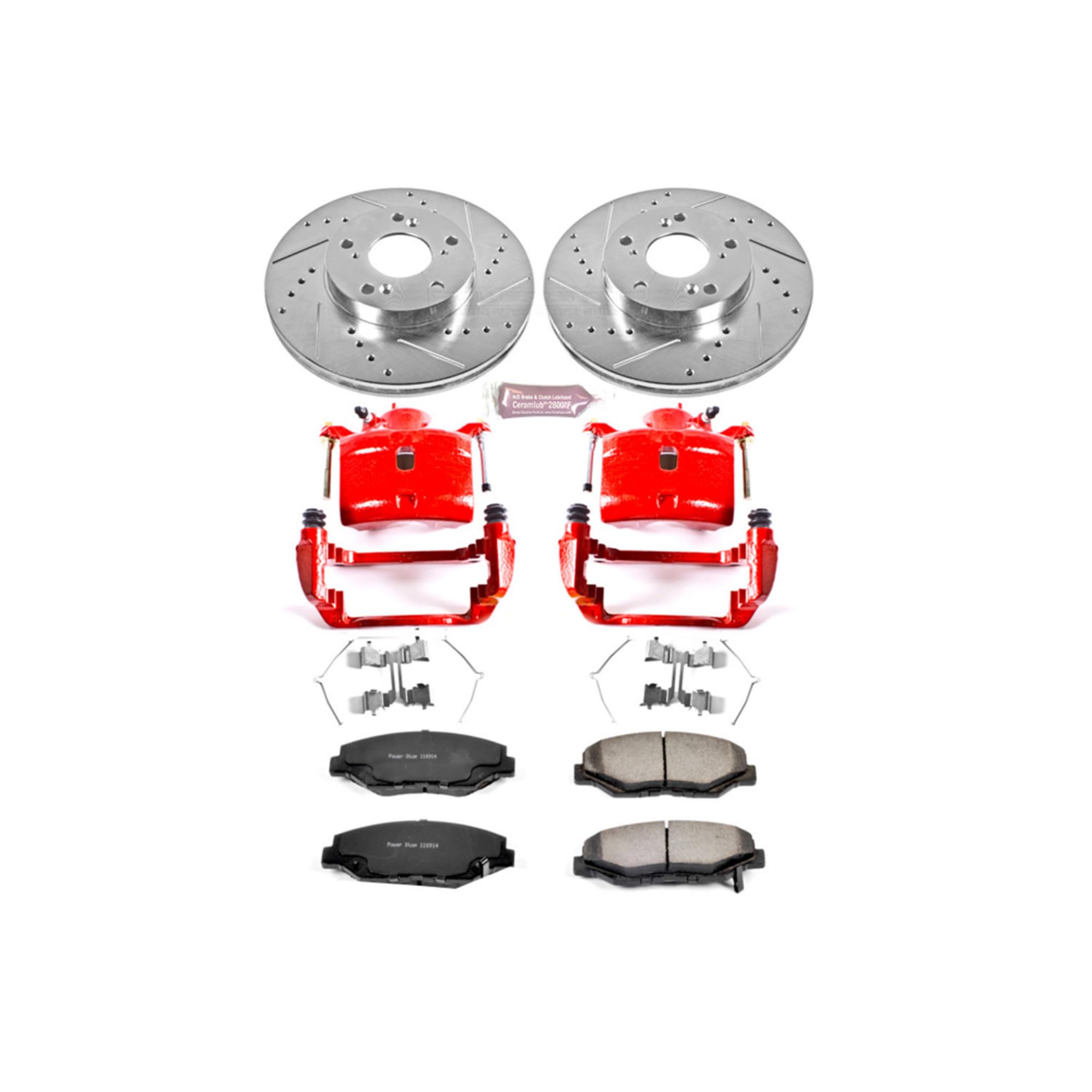 PowerStop Front Brake & Caliper Kit For Honda CR-V 2002-04 | Drilled and Slotted Honda Element 2003-11 - Truck & Tow Disc Rotors with Ceramic Brake Pads Replacement, KC1043-36
