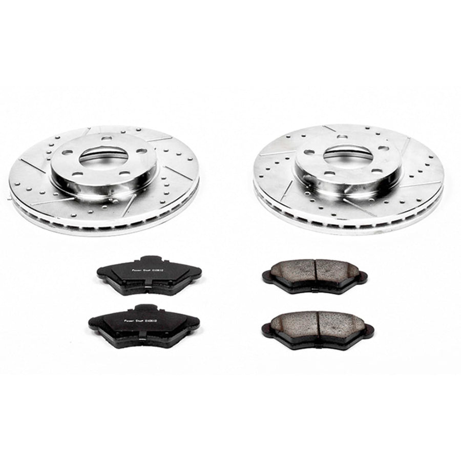 Power Stop K1299 Z23 Carbon Fiber Brake Pads with Drilled & Slotted Brake Rotors Kit For Ford Mustang 1994-1998 [Model Specific]