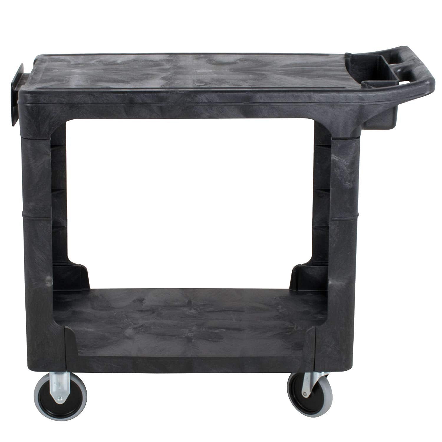 Rubbermaid 2-Shelf Commercial Products Utility/Service Cart Small Flat Shelves Storage Handle 500 lbs. Capacity for Warehouse/Garage/Cleaning/Manufacturing
