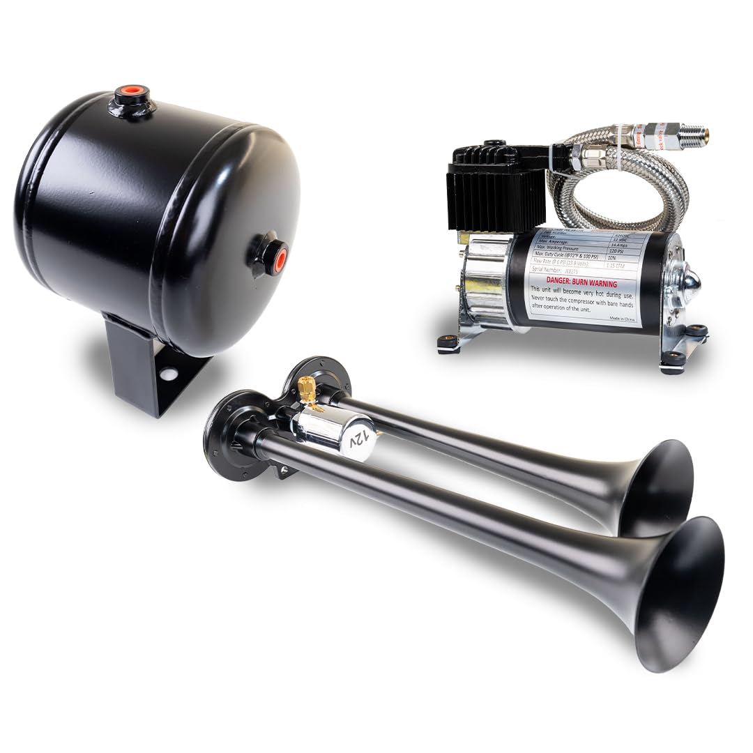 Kleinn Air Horns Complete HK2-1 Dual Truck Air Horn Package - Black
