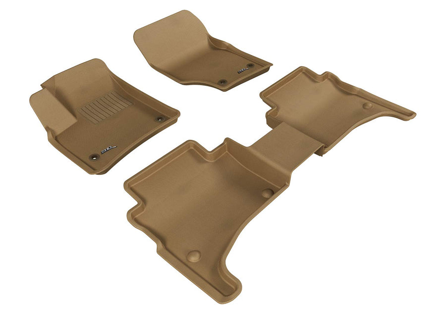 Complete Set 3D MAXpider Custom Fit All-Weather Floor Mat for Select Volkswagen Touareg Models - Kagu Rubber (Tan)