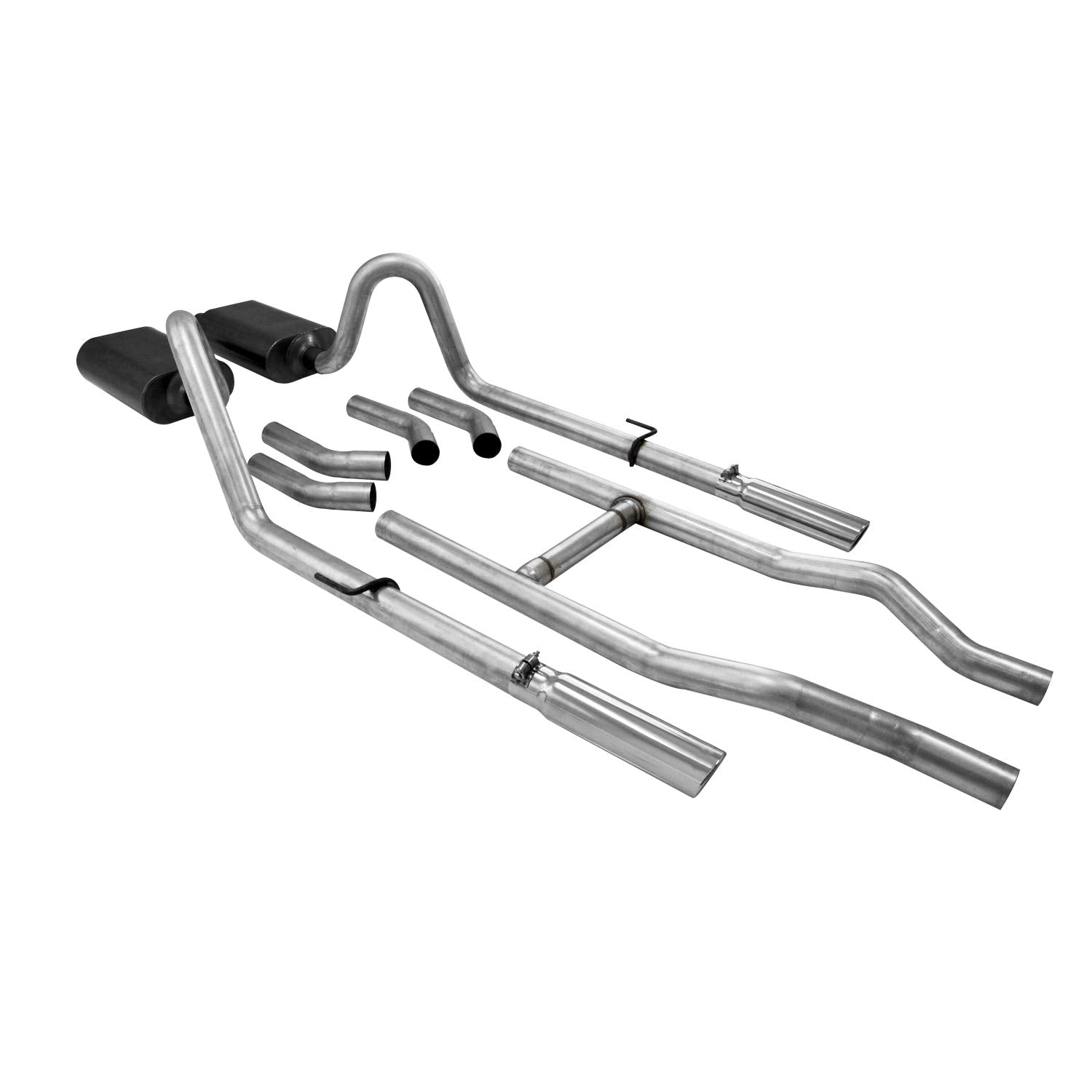 American Thunder Flowmaster 817174 Exhaust Kit 2.5 Inch 409 Stainless Steel Super 44 Mufflers H-Pipe 3 Inch Polished 304 Stainless Steel Tips Compatible with 1955-1957 Chevy 150 210 Bel Air V8