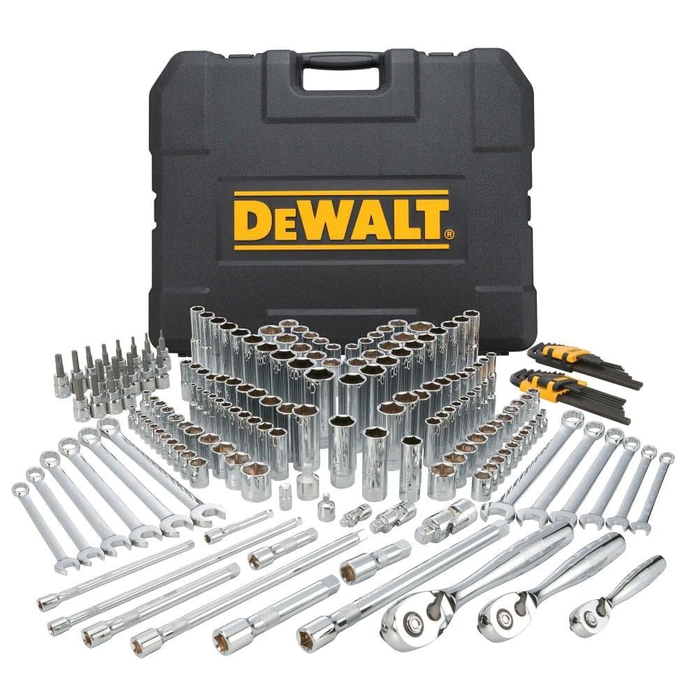 DEWALT Tools Mechanics Kit and Socket Set, 204-Piece Dewalt Tool Set , 1/4" & 3/8" & 1/2" Drive, Metric/ SAE Deep and Shallow Sockets, 3/8" Hex Bits, Torx Bits, Spark Plugs, Wrenches (DWMT72165)