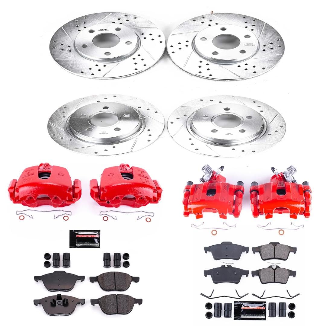 Power Stop Z23 Daily Driver KC7635 Front and Rear Brake Caliper Kit-Drilled/Slotted Rotor, Brake Pads & Calipers For Volvo C30 2012-2013, Volvo S40 2004-2011 [Model Specific]