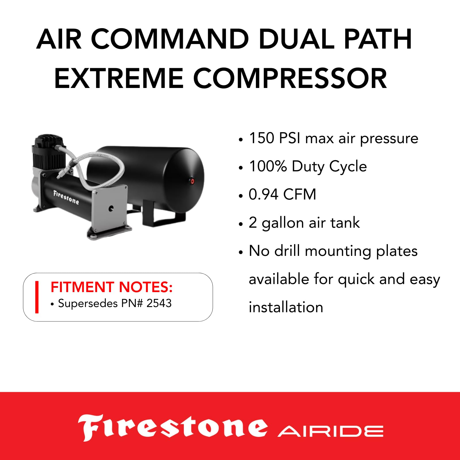 Firestone Air Command Airide 2902 Single Path Analog Extreme Air Suspension Compressor System | 5-150 PSI | Includes No Drill Mounting Plate | Easy Installation
