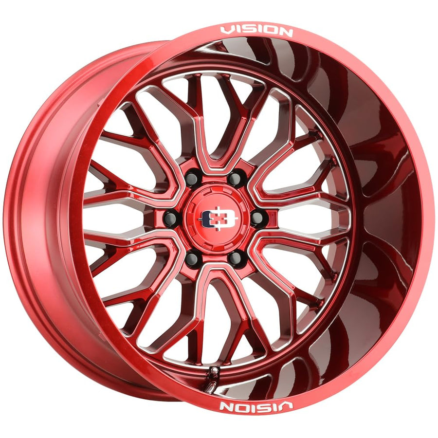 402 RIOT Vision Custom Wheel - 22x12, -51 Offset, 6x139.7 Bolt Pattern, 106.2mm Hub - Gloss Red with Milled Accents Rim