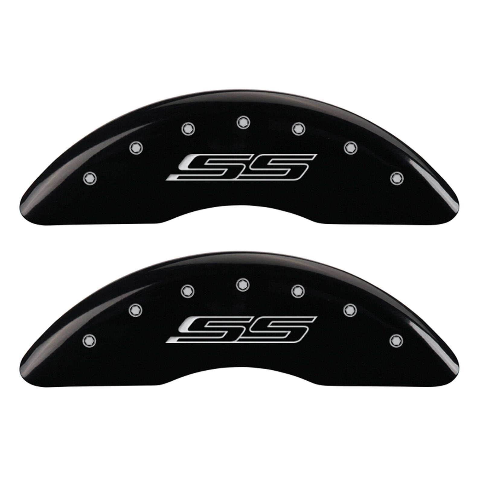 Chevrolet Camaro SS MGP Brake Caliper Covers (2016-24') Fits 19"+ Wheels (Will Not Fit ZL1 Model) – Powder Coated Black, Engraved Silver Chevy SS Logo, Aluminum Caliper Covers (Set of 4)