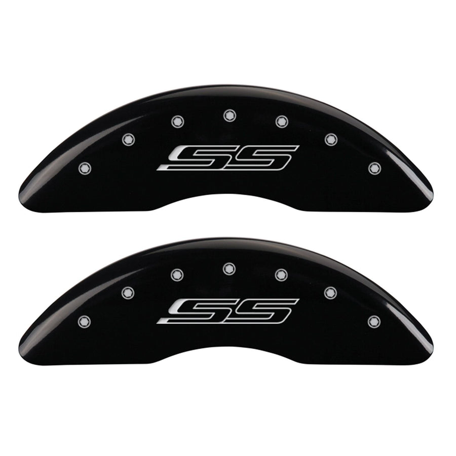 Chevrolet Camaro SS MGP Brake Caliper Covers (2016-24') Fits 19"+ Wheels (Will Not Fit ZL1 Model) – Powder Coated Black, Engraved Silver Chevy SS Logo, Aluminum Caliper Covers (Set of 4)