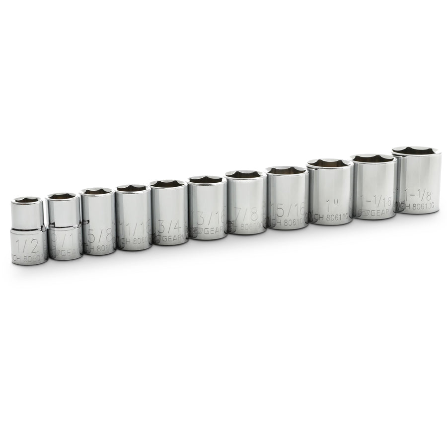 11 Pc. GEARWRENCH 1/2" Drive 6 Pt. Standard Socket Set, SAE - 80703